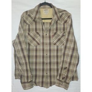 Levis Shirt Mens XLarge Flannel Plaid Pearl Snap Western Standard Fit Cowboy